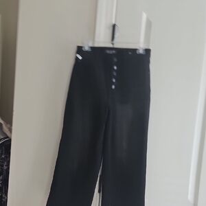 women"s judy blue black 3/26 wide leg raw crop legs button fly